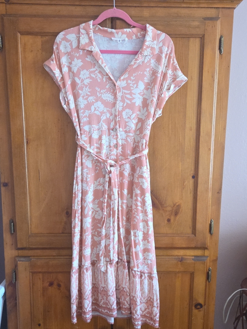 Lucky Brand Peach and White Floral Button-Front Dress